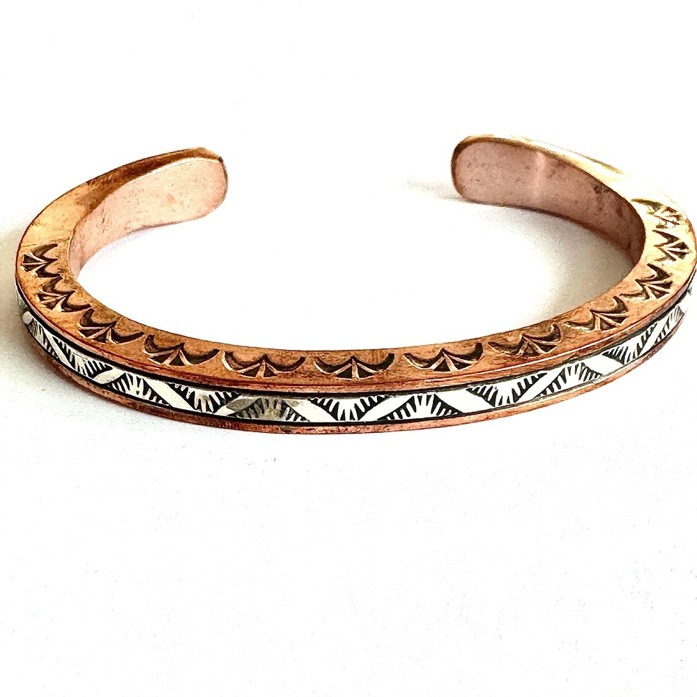 Mens Navajo Sterling Copper Cuff Bracelet 7.5in Signed Secatero Heavy 60g Native